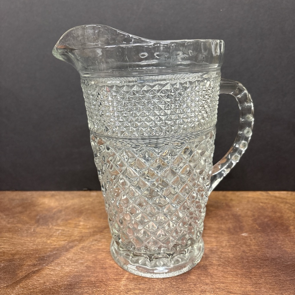 Vintage Diamond Point  clear glass pitcher.